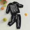 JeuaPho Baby Boy Halloween Outfits Pumpkin Pie Print Long Sleeve Sweatshirt and Pant for Toddler 2 Piece Fall Clothes Set (21 Black, 0-6 Months) view 2