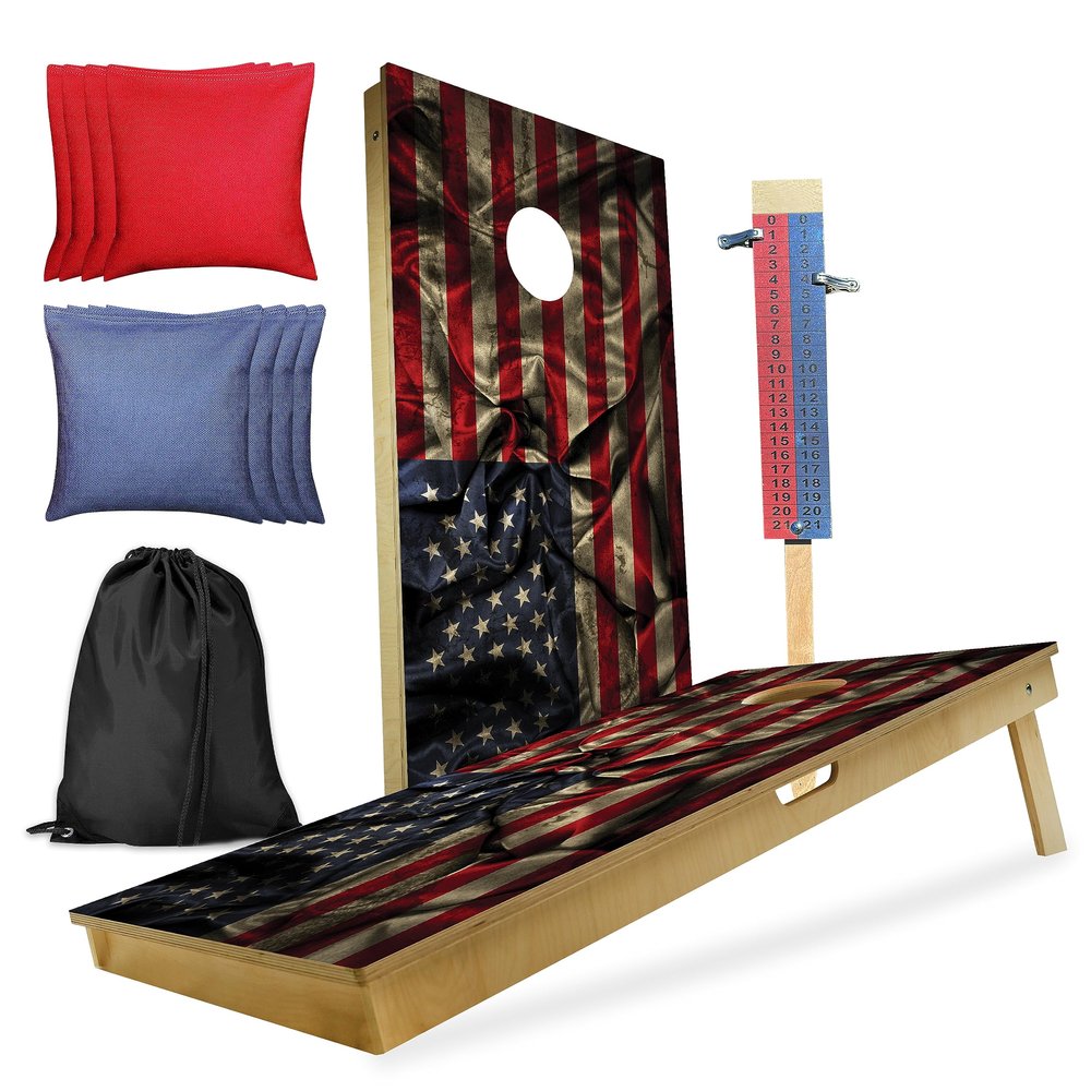 CornholeGamesUSA Professional Cornhole Set with Bags - Regulation Size Corn Hole Boards - Bean Bag Toss Game for Adults - Includes Score Tower and Carry Bag