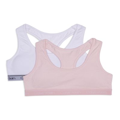 Calvin Klein Kids Girls' Modern Cotton Racerback Bralette 2-Pack, Crystal Pink/White, Medium