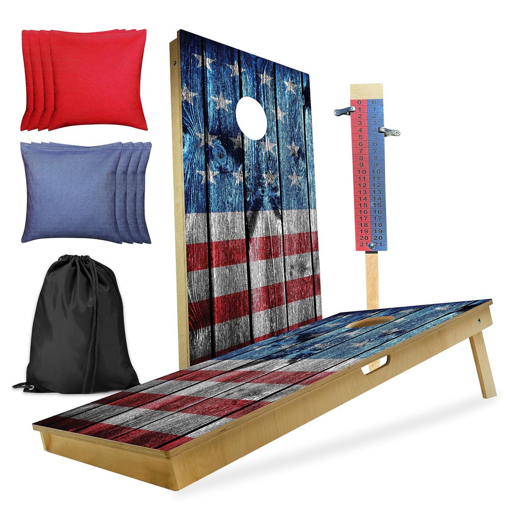 CornholeGamesUSA Professional Cornhole Set with Bags - Regulation Size Corn Hole Boards Game for Adults - Includes Score Tower and Carry Bag
