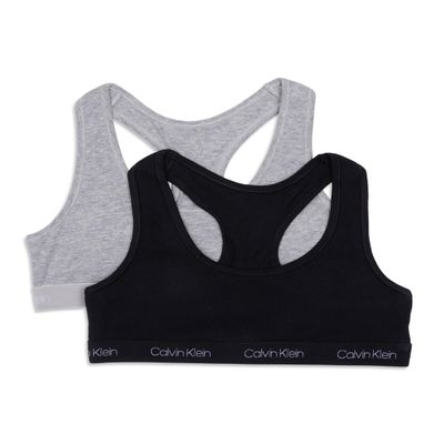 Calvin Klein Kids Girls' Modern Cotton Racerback Bralette 2-Pack, Black/Heather Grey, Large