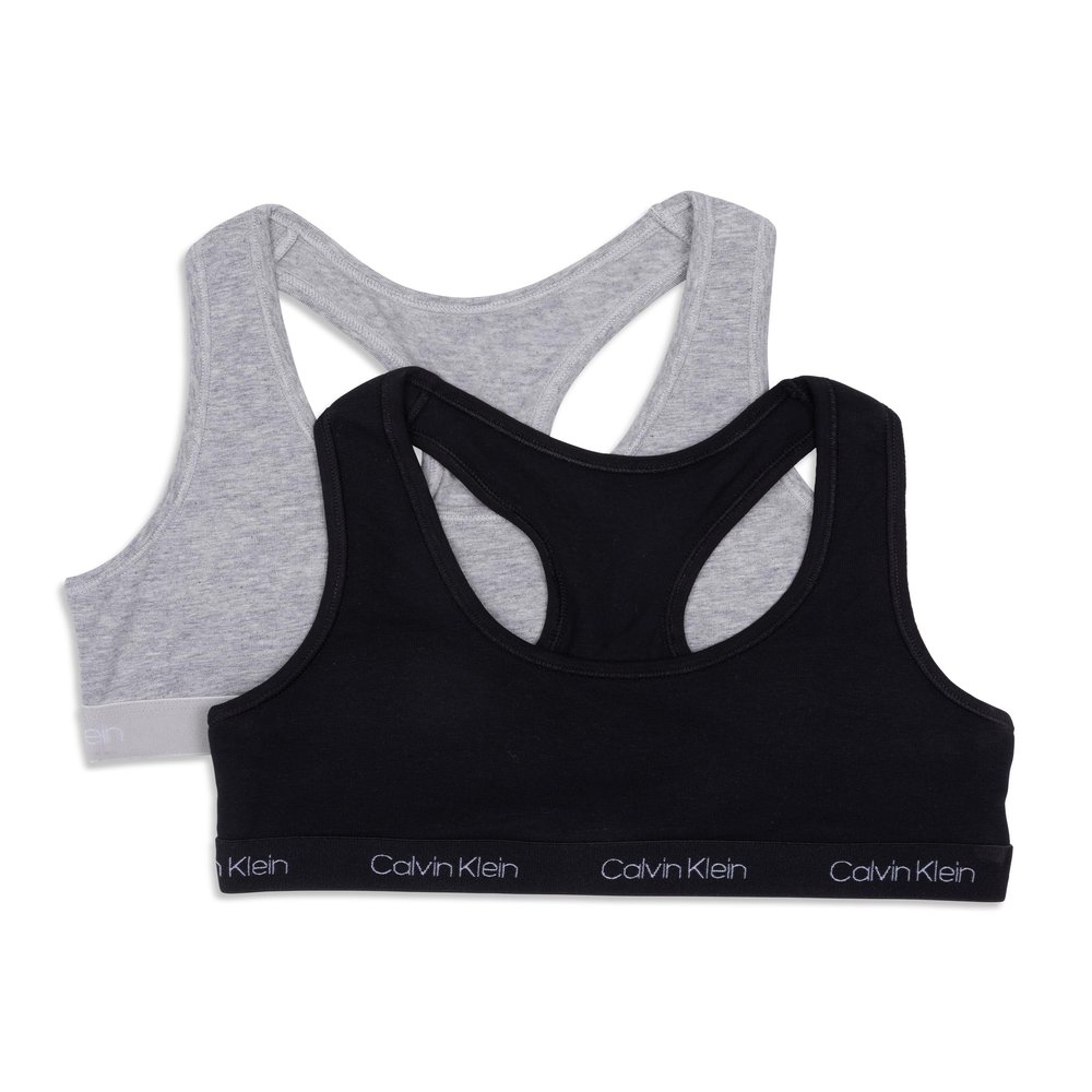 Calvin Klein Kids Girls' Modern Cotton Racerback Bralette 2-Pack, Black/Heather Grey, Large