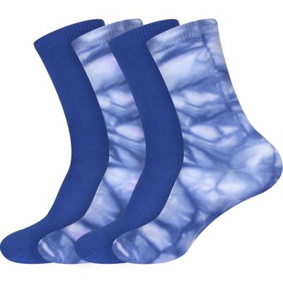 BambooMN Women's Rayon from Bamboo Tie Dye Crew Dress Socks - Assortment K Blue - 4 Pairs - Size 4-9