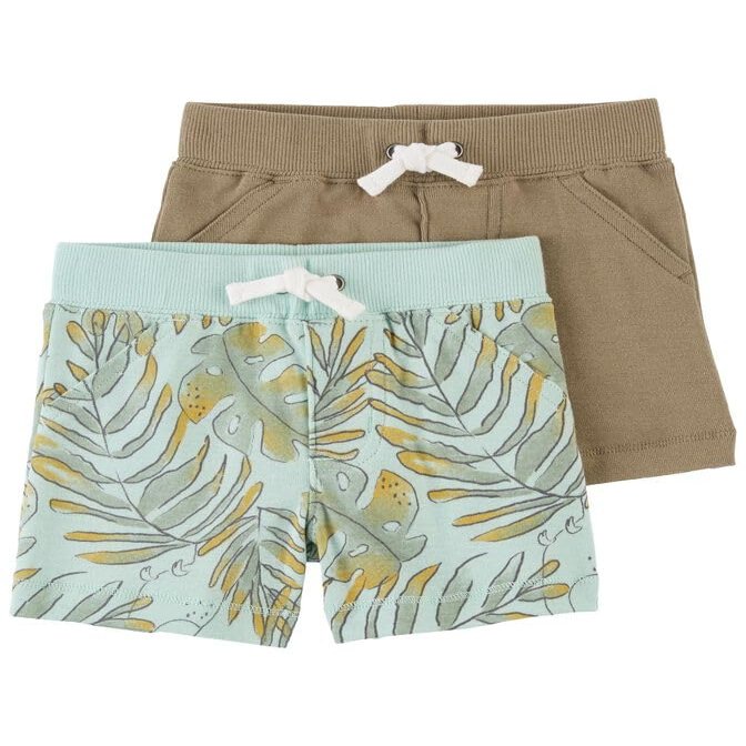 Carter's Baby Boys' 2-Pack Shorts (3 Months, Green/Brown)