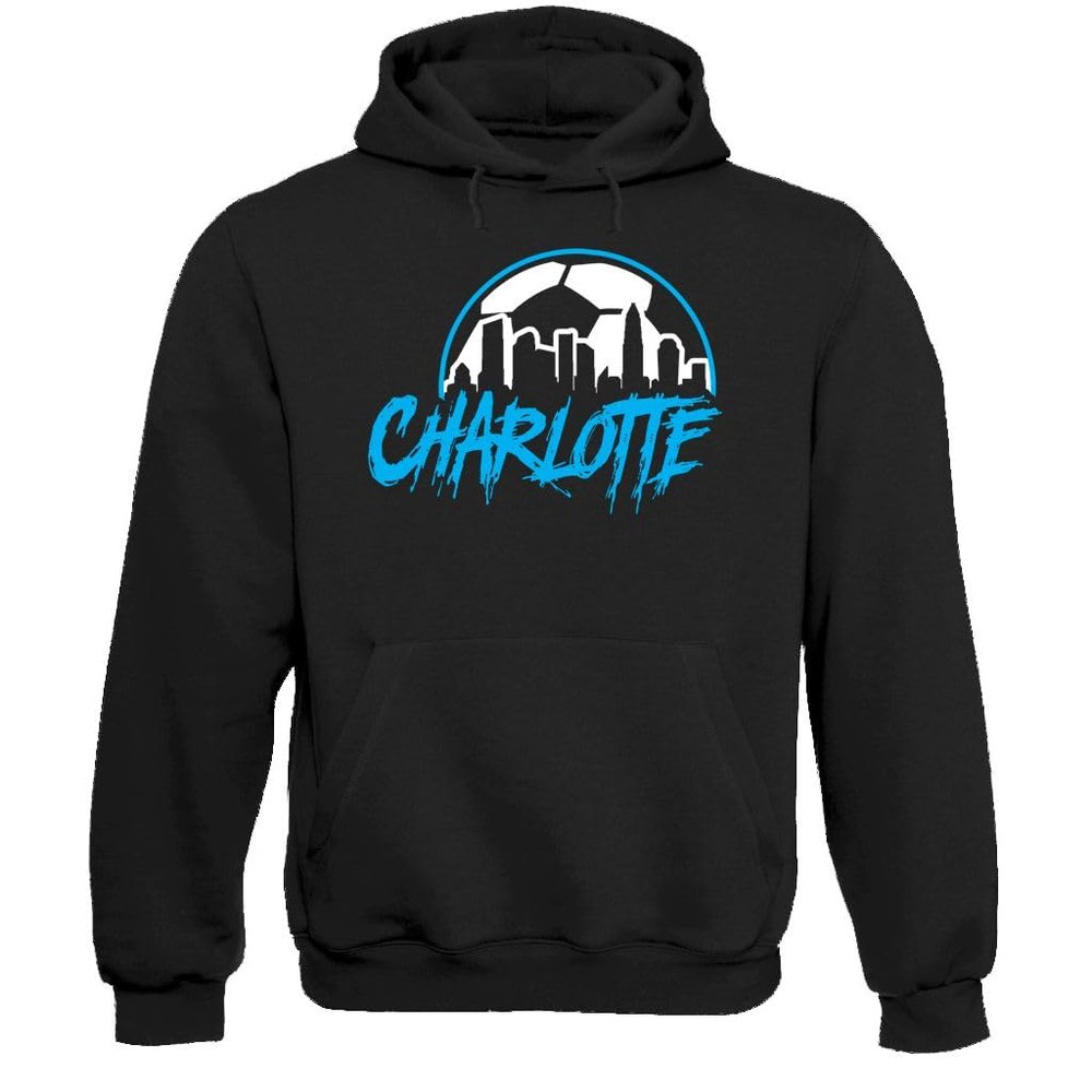 Xtreme Apparrel Charlotte Soccer Skyline Men's Fan Hoodie Sweatshirt (Black Hoodie, 2XL)