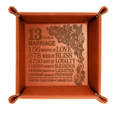 13 Years Anniversary Engraved Leather Tray, Traditional Lace Anniversary, 13 Years Together as Husband and Wife, Boyfriend and Girfriend. Couples Gifts.