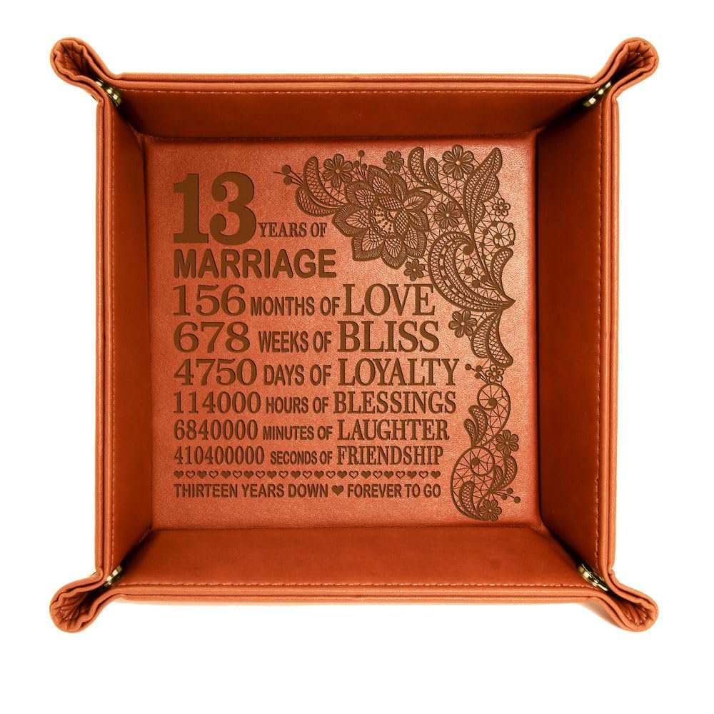 13 Years Anniversary Engraved Leather Tray, Traditional Lace Anniversary, 13 Years Together as Husband and Wife, Boyfriend and Girfriend. Couples Gifts.