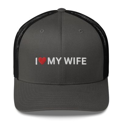 I Love My Wife Hat - Trucker Hat Mesh I Heart My Wife, Husband Gift, Git for Husband from Wife, Hubby Hubs Charcoal/Black
