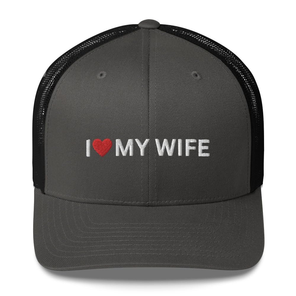 I Love My Wife Hat - Trucker Hat Mesh I Heart My Wife, Husband Gift, Git for Husband from Wife, Hubby Hubs Charcoal/Black