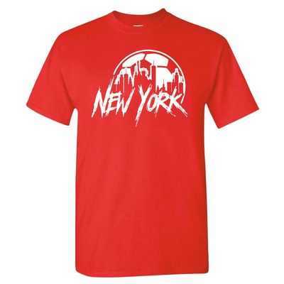 New York Soccer Skyline Men's Fan T-Shirt (Red Shirt, 3XL)