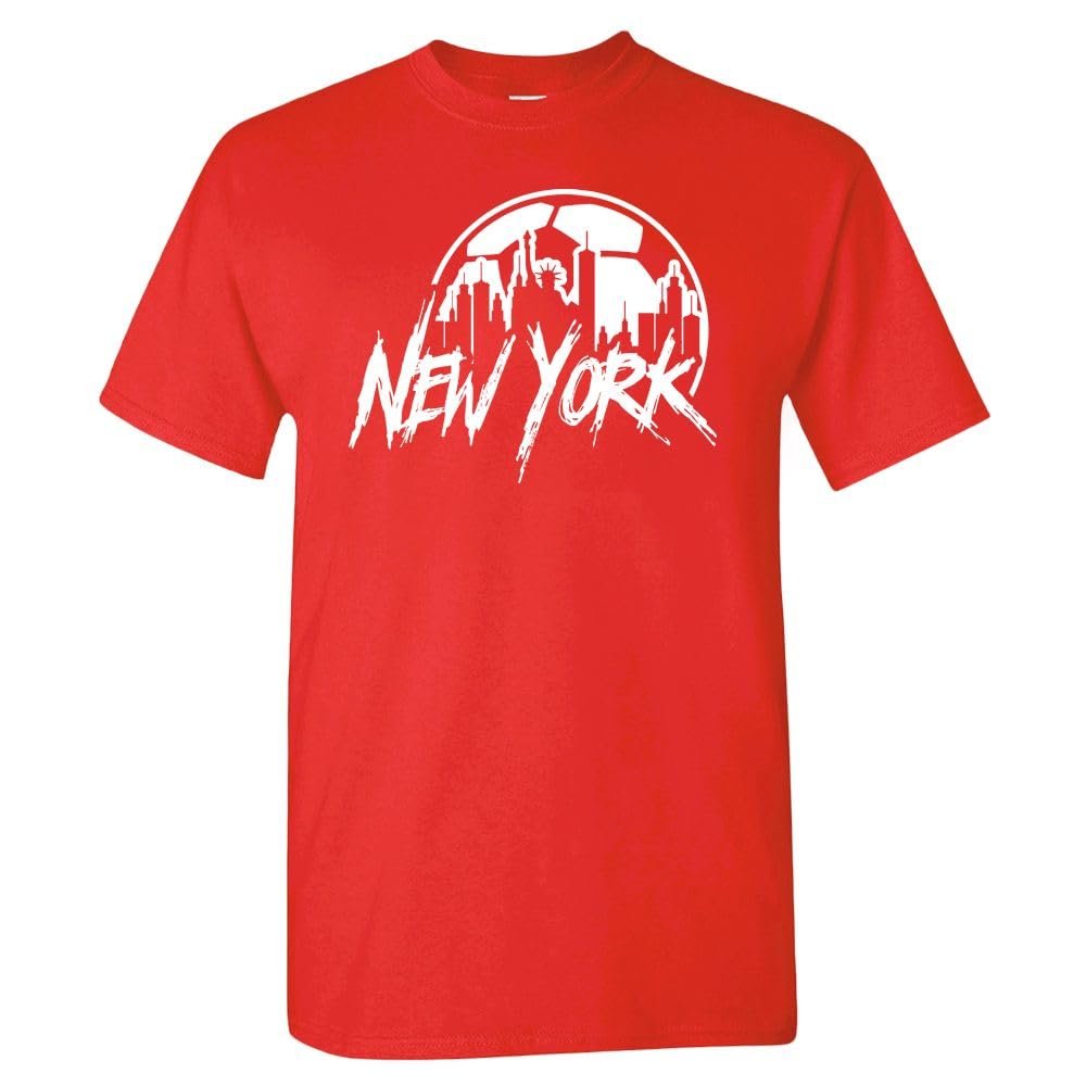 New York Soccer Skyline Men's Fan T-Shirt (Red Shirt, 3XL)