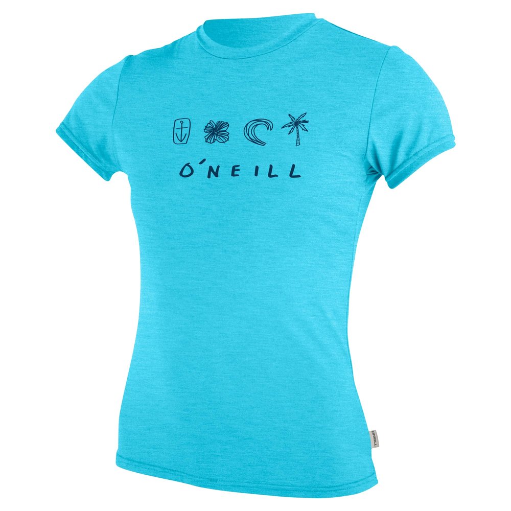 O'Neill Girls Hybrid Short Sleeve Sun Shirt, UPF 50+ Sun Protection, Rash Prevention for Surfing and All Water Activities, Turquoise, 4