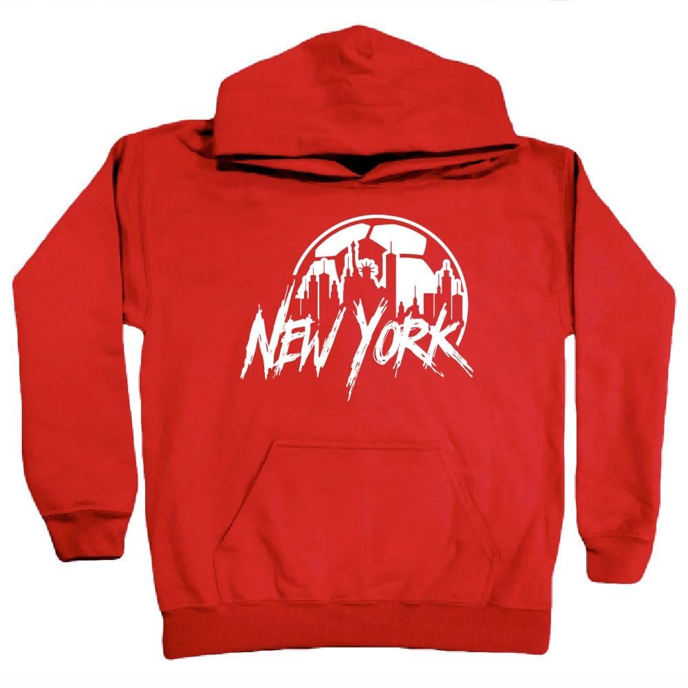 Xtreme Apparrel New York Soccer Skyline Kid's Fan Hoodie Sweatshirt (Red Hoodie, YL)