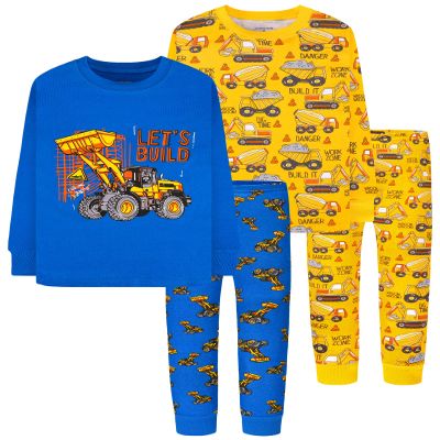 DAUGHTER QUEEN Boys Pajamas Toddler Excavator PJs Kids Sleepwear 100% Organic Cotton Pj Sets Children 4 Piece Long Sleeve Jammies Tractor Clothes Size 2T Age 2 Years Old