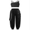 Fldy Kid Girls 2 Piece Outfits Girls Crop Tops with Sweatpants Joggers Set Jazz Hip Hop Dance Clothes Set Black b 7-8 Years view 1