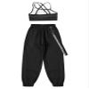 Fldy Kid Girls 2 Piece Outfits Girls Crop Tops with Sweatpants Joggers Set Jazz Hip Hop Dance Clothes Set Black b 7-8 Years view 4