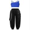 Fldy Kid Girls 2 Piece Outfits Girls Crop Tops with Sweatpants Joggers Set Jazz Hip Hop Dance Clothes Set Royal Blue 7-8 Years view 1