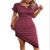 Women's Dresses Solid Ruched Side Asymmetrical Hem Dress Dress for Women (Color : Redwood, Size : Large) view 1