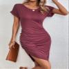 Women's Dresses Solid Ruched Side Asymmetrical Hem Dress Dress for Women (Color : Redwood, Size : Large) view 2