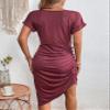 Women's Dresses Solid Ruched Side Asymmetrical Hem Dress Dress for Women (Color : Redwood, Size : Large) view 4