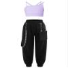 Fldy Kid Girls 2 Piece Outfits Girls Crop Tops with Sweatpants Joggers Set Jazz Hip Hop Dance Clothes Set Lavender 5-6 Years view 1