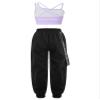 Fldy Kid Girls 2 Piece Outfits Girls Crop Tops with Sweatpants Joggers Set Jazz Hip Hop Dance Clothes Set Lavender 5-6 Years view 2