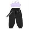 Fldy Kid Girls 2 Piece Outfits Girls Crop Tops with Sweatpants Joggers Set Jazz Hip Hop Dance Clothes Set Lavender 5-6 Years view 3