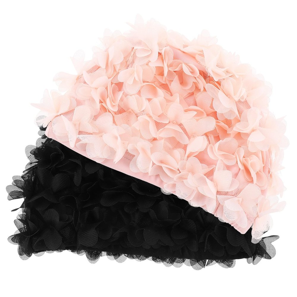 BESPORTBLE 2pcs Women Floral Swimming Cap Comfortable Petal Design Breathable and Flexible Swim Hat for Long Hair for Pool Bathing Spa Activities