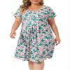 Agnes Orinda Plus Size Dress for Women Short Sleeves Pleated Summer Casual Floral Dresses 1X Pink Green view 1