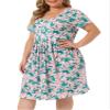 Agnes Orinda Plus Size Dress for Women Short Sleeves Pleated Summer Casual Floral Dresses 1X Pink Green view 2