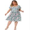 Agnes Orinda Plus Size Dress for Women Short Sleeves Pleated Summer Casual Floral Dresses 1X Pink Green view 3