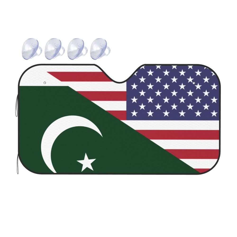 America Pakistan Friendship Flag Foldable Car Windshield Sunshade Blocks Heat and Sun Glare Uv Rays
