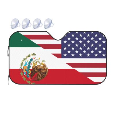 America Mexico Friendship Flag Foldable Car Windshield Sunshade Blocks Heat and Sun Glare Uv Rays