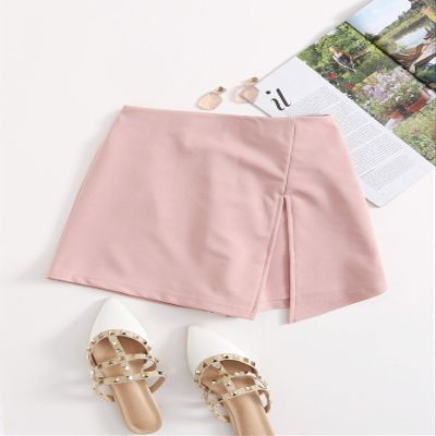 Women's Shorts Elastic Waist Split Front Skort LAIKIT (Color : Baby Pink, Size : Medium)