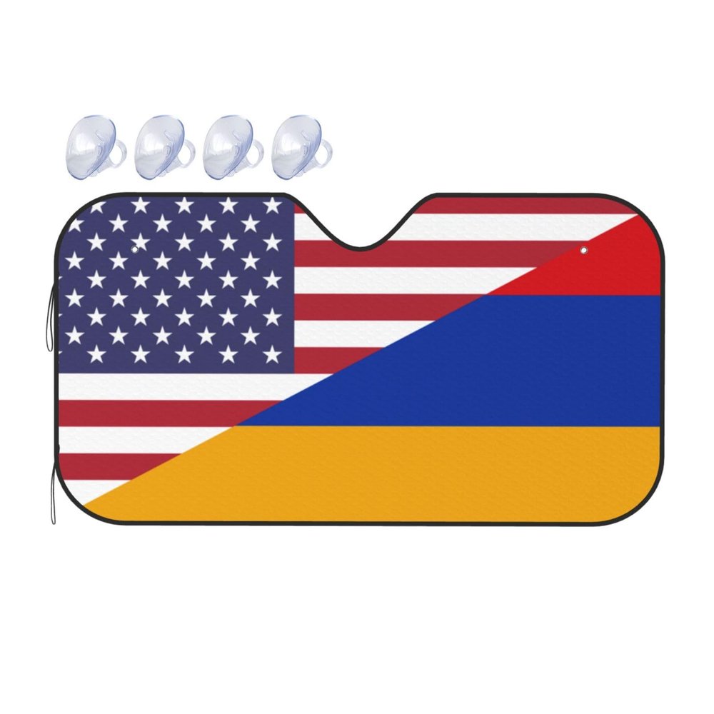 America Armenia Friendship Flag Foldable Car Windshield Sunshade Blocks Heat and Sun Glare Uv Rays