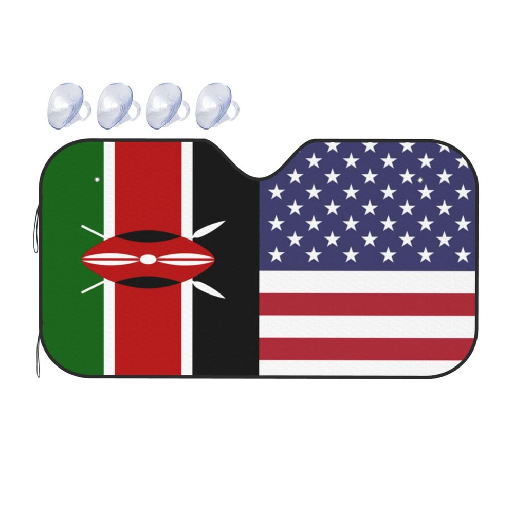 America Kenya Friendship Flag Foldable Car Windshield Sunshade Blocks Heat and Sun Glare Uv Rays
