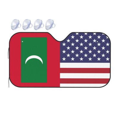 America Maldives Friendship Flag Foldable Car Windshield Sunshade Blocks Heat and Sun Glare Uv Rays