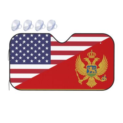America Montenegro Friendship Flag Foldable Car Windshield Sunshade Blocks Heat and Sun Glare Uv Rays
