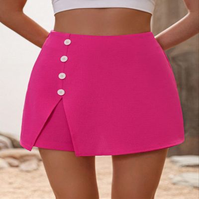 Women's Shorts Button Front Wrap Skort LAIKIT (Color : Hot Pink, Size : Large)