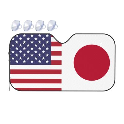 America Japan Friendship Flag Foldable Car Windshield Sunshade Blocks Heat and Sun Glare Uv Rays