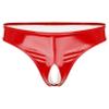 Agoky Mens Low Rise Thongs Crotchless Metallic Vinyl Latex Underpants Shiny High Cut Lingerie Panties Red XX-Large view 1