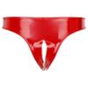 Agoky Mens Low Rise Thongs Crotchless Metallic Vinyl Latex Underpants Shiny High Cut Lingerie Panties Red XX-Large view 2