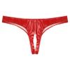 Agoky Mens Low Rise Thongs Crotchless Metallic Vinyl Latex Underpants Shiny High Cut Lingerie Panties Red XX-Large view 3
