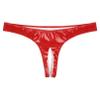 Agoky Mens Low Rise Thongs Crotchless Metallic Vinyl Latex Underpants Shiny High Cut Lingerie Panties Red XX-Large view 4