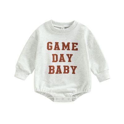 MERSARIPHY Baby Football Sweatshirt Romper Outfit Infant Girl Boy Funny Letter Long Sleeve Bodysuit Fall Winter Clothes (Y Gray, 0-3 Months)