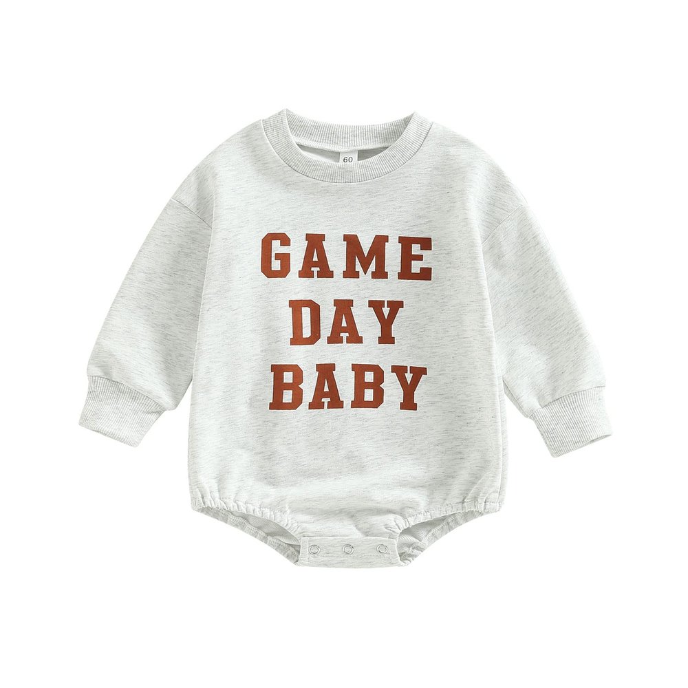 MERSARIPHY Baby Football Sweatshirt Romper Outfit Infant Girl Boy Funny Letter Long Sleeve Bodysuit Fall Winter Clothes (Y Gray, 0-3 Months)