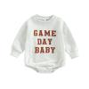 MERSARIPHY Baby Football Sweatshirt Romper Outfit Infant Girl Boy Funny Letter Long Sleeve Bodysuit Fall Winter Clothes (Y Gray, 0-3 Months) view 1