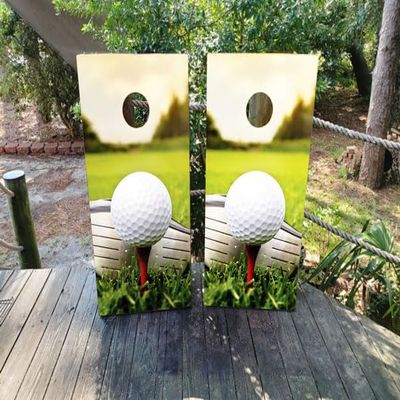 Pair of Waterproof Cornhole Board Wraps- Decals ONLY- Golf Ball - Laminated - Easy to Apply