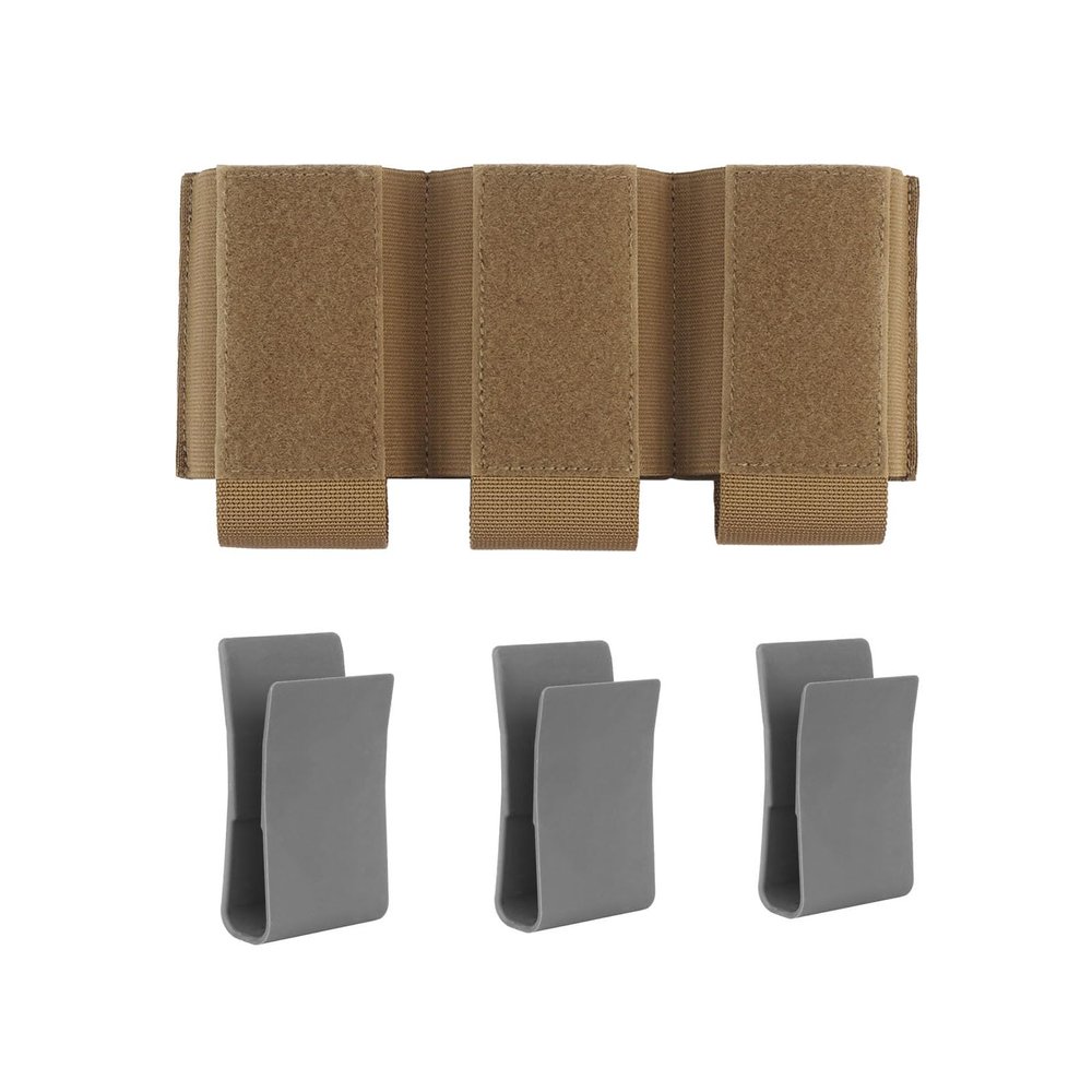 Elastic Triple Magazine Pouch Kangaroo Mag Holster 5.56/ M4/M16 Magazines Holder Pocket with with Quick Release Insert Cip Set (TAN)