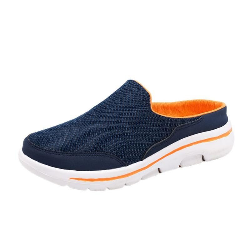 LLTMALL Men's Backless Mesh Walking Mules Shoes Comfort Slip on Garden Clog Slippers Blue/Orange 7.5